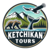 Ketchikan wildlife tour logo with a flying eagle, black bear and humpback whale tail