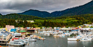 Ketchikan Alaska harbor where the cruise ships dock and where our eco tours, wildlife excursions, and whale watching boats are located